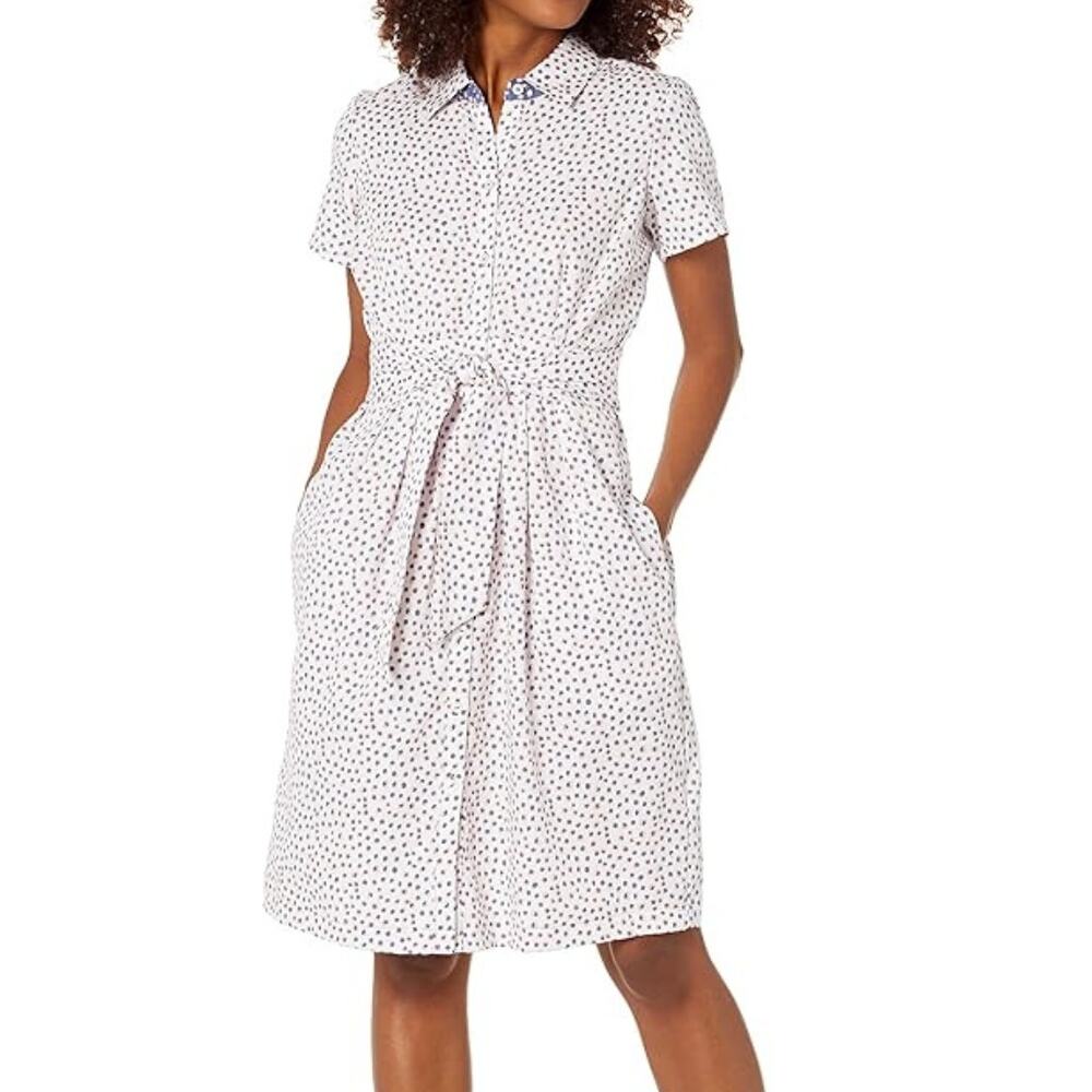 Foxcroft Vienna Short Sleeve Button Up Demure Dots 100% Cotton Shirt Dress